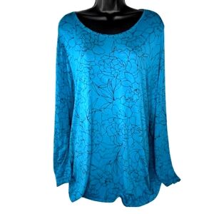 Apt 9 Women's Essential Long Sleeve V-Neck Teal Black Floral Print Top - Medium